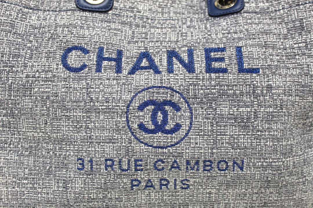 Top Quality Chanel Blue Tweed Maxi Deauville Shopping Tote