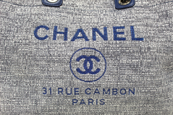 Top Quality Chanel Blue Tweed Maxi Deauville Shopping Tote