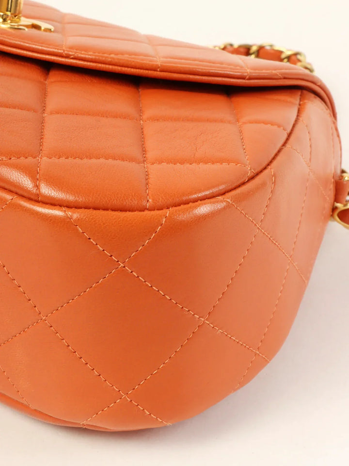 Chanel Around 1997 Made Turn-Lock Top Handle Bag Orange