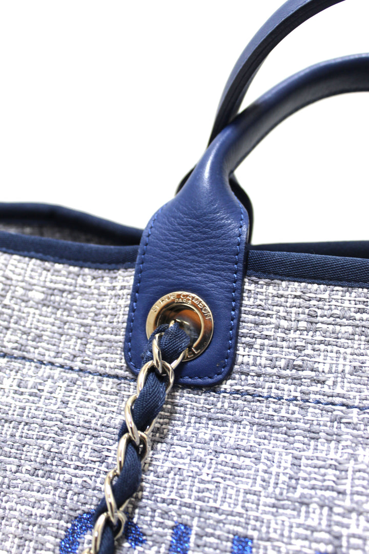 Top Quality Chanel Blue Tweed Maxi Deauville Shopping Tote