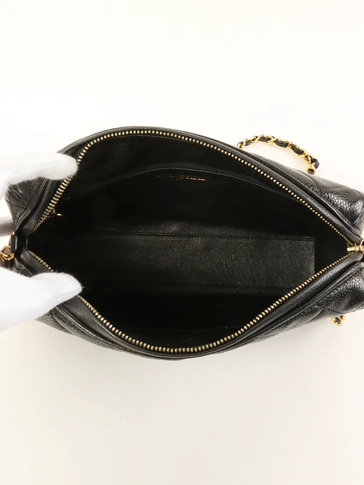 Chanel Around 1992 Made Caviar Skin Cc Mark Stitch Chain Shoulder Bag Black