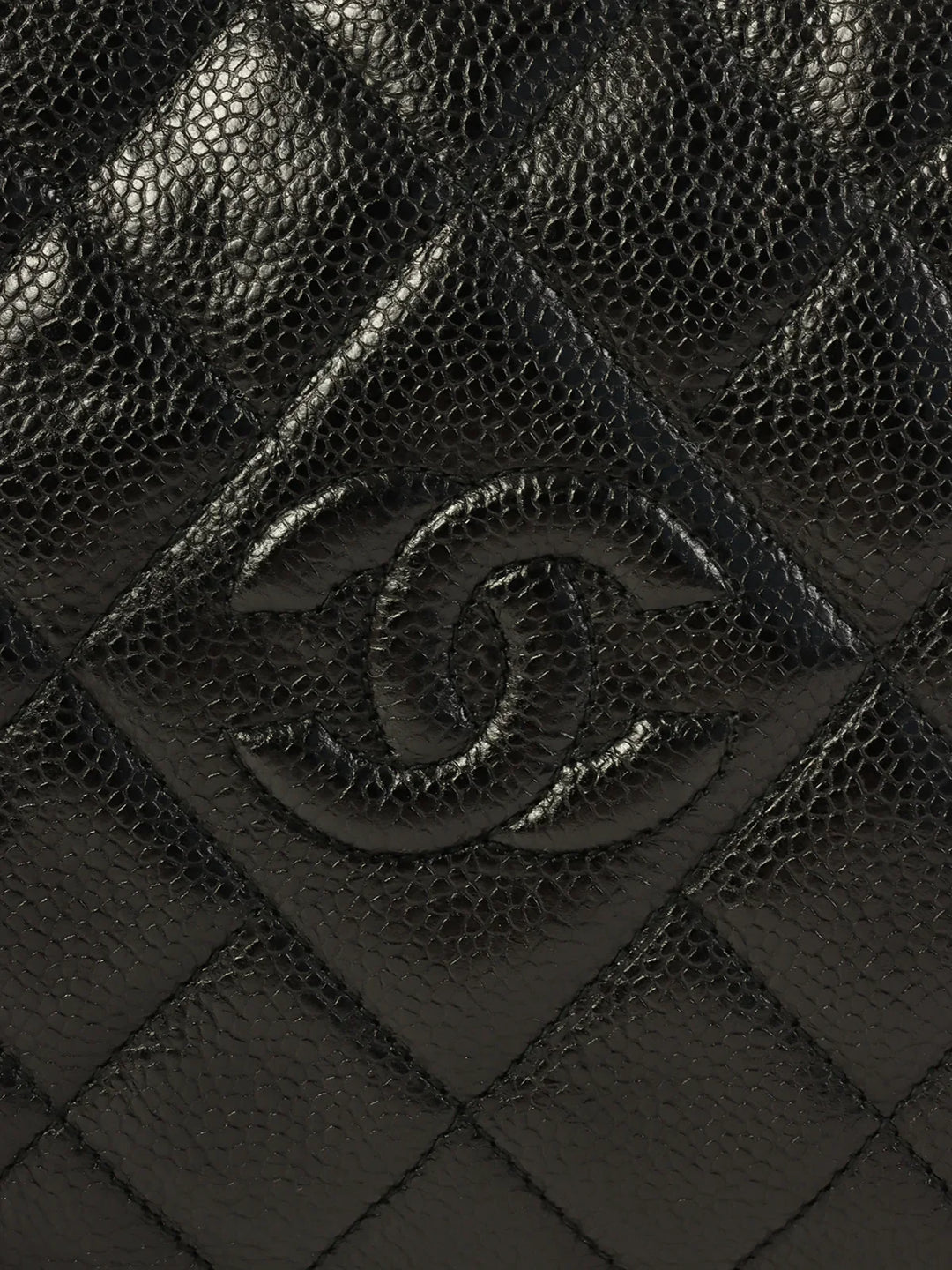 Chanel Around 1992 Made Caviar Skin Cc Mark Stitch Chain Shoulder Bag Black