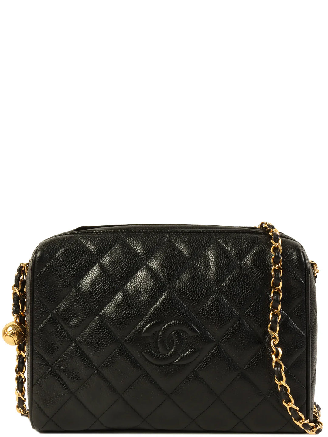 Chanel Around 1992 Made Caviar Skin Cc Mark Stitch Chain Shoulder Bag Black