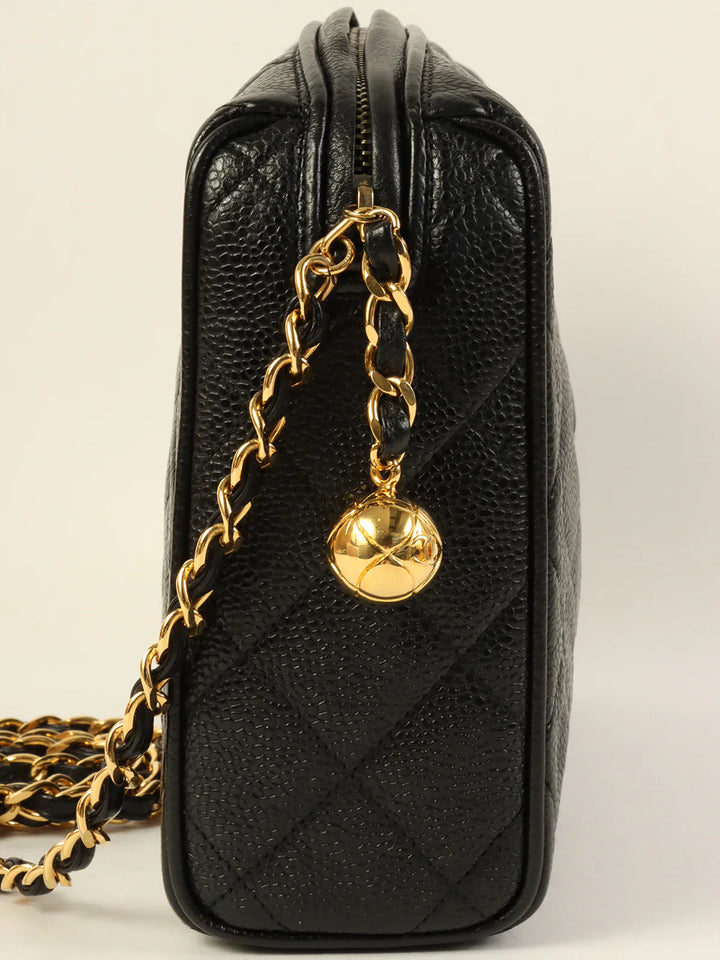 Chanel Around 1992 Made Caviar Skin Cc Mark Stitch Chain Shoulder Bag Black