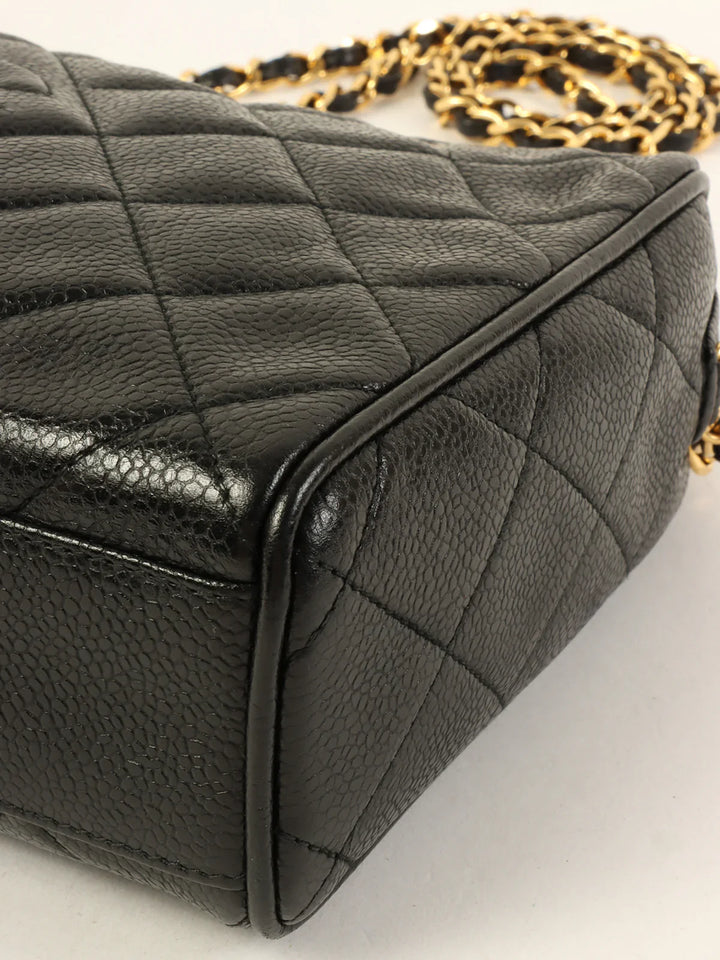 Chanel Around 1992 Made Caviar Skin Cc Mark Stitch Chain Shoulder Bag Black