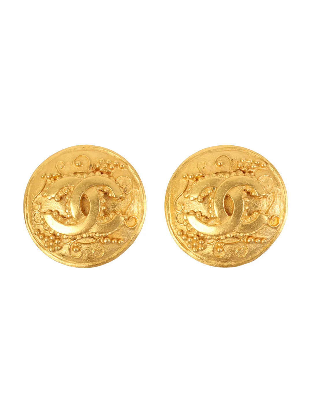 Chanel 1996 Made Round Dotted Cc Mark Earrings Gold