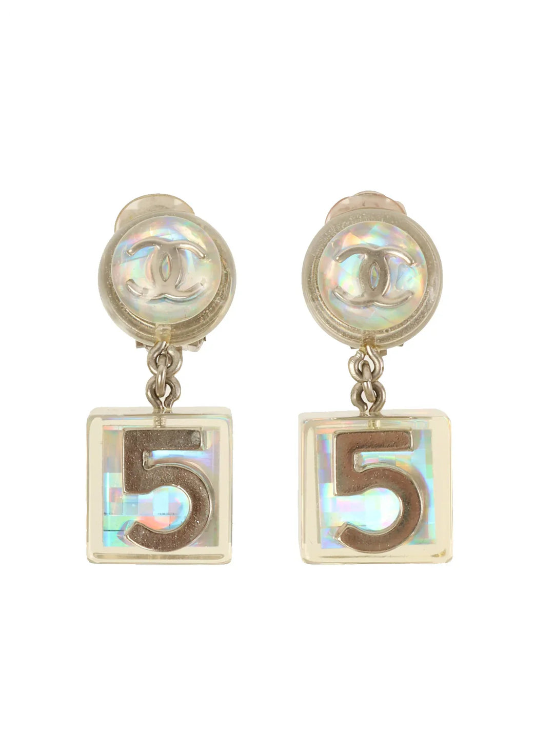 Chanel 1997 Made No.5 Cc Mark Swing Earrings Aurora/Silver
