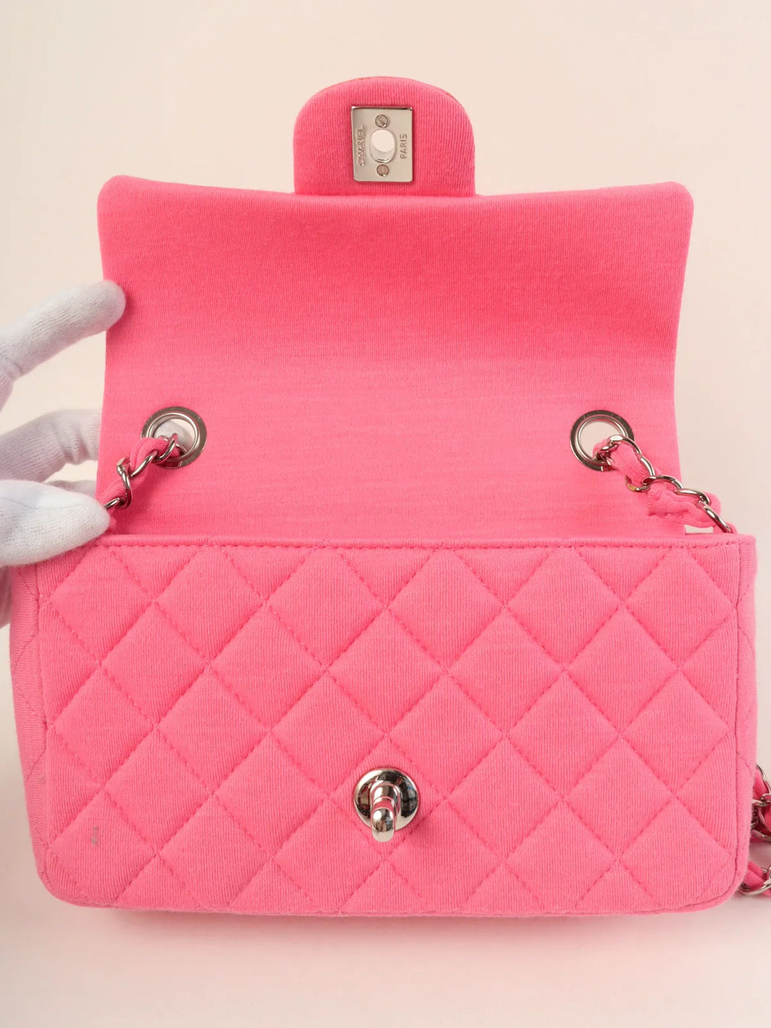 Chanel Around 2014 Made Cotton Turn-Lock Shoulder Bag Pink