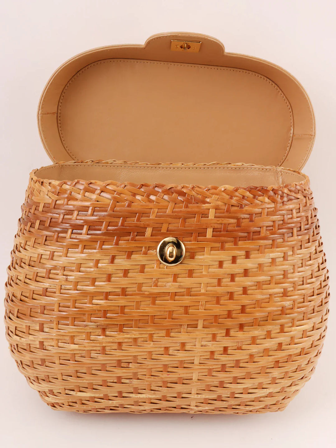 Chanel Around 1998 Made Straw Leather Combination Turn-Lock Chain Shoulder Bag Beige