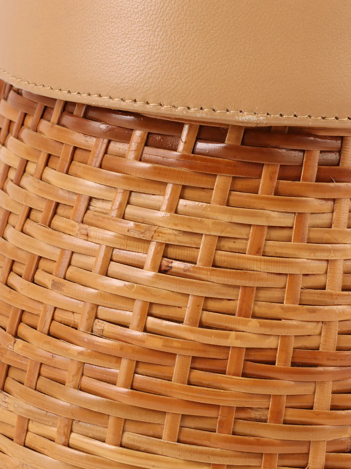 Chanel Around 1998 Made Straw Leather Combination Turn-Lock Chain Shoulder Bag Beige