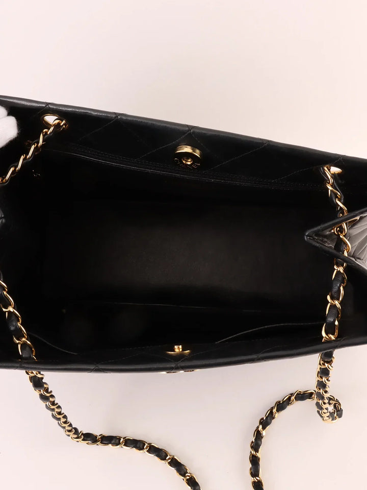 Chanel Around 1998 Made Cc Mark Plate Chain Tote Bag Black