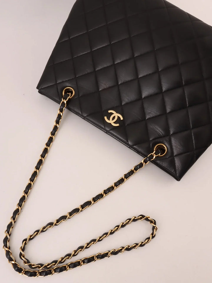 Chanel Around 1998 Made Cc Mark Plate Chain Tote Bag Black