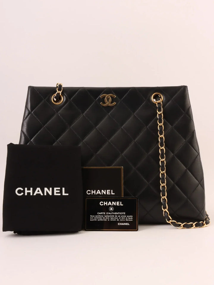 Chanel Around 1998 Made Cc Mark Plate Chain Tote Bag Black