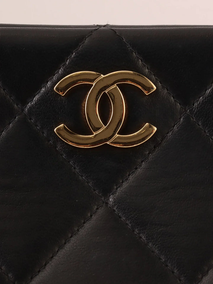 Chanel Around 1998 Made Cc Mark Plate Chain Tote Bag Black