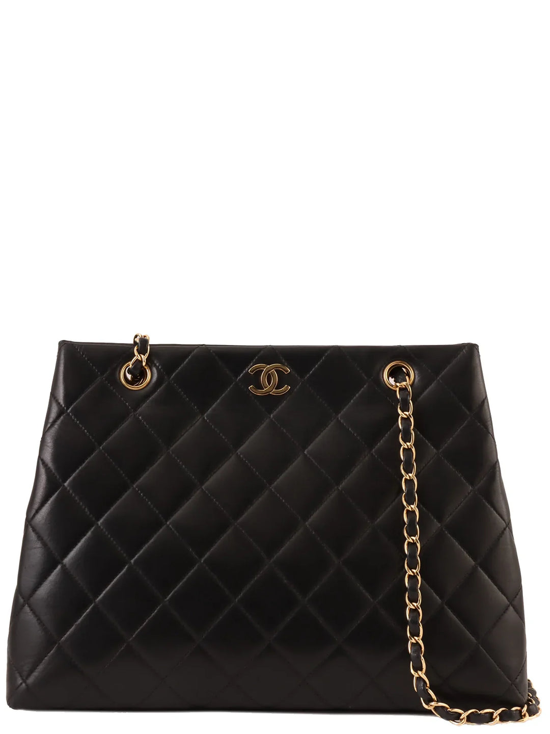 Chanel Around 1998 Made Cc Mark Plate Chain Tote Bag Black