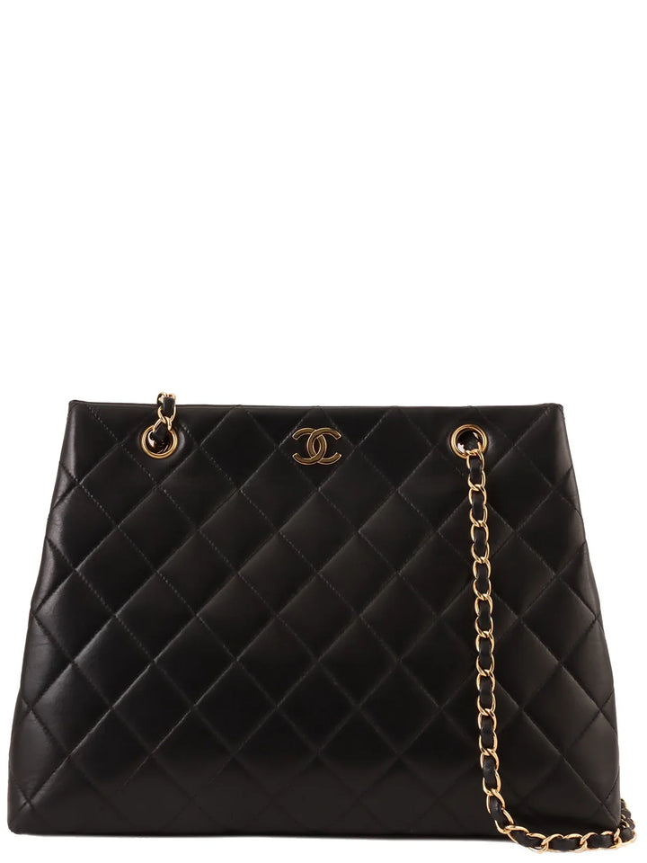 Chanel Around 1998 Made Cc Mark Plate Chain Tote Bag Black