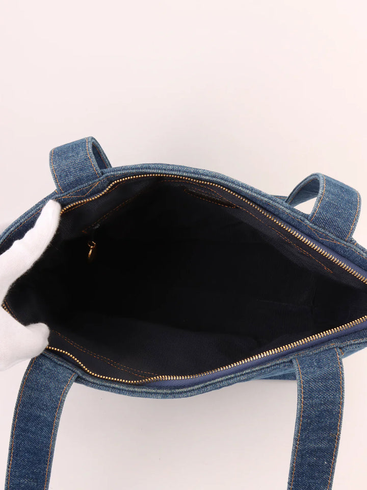 Chanel Around 1997 Made Denim Cc Mark Stitch Tote Bag Indigo