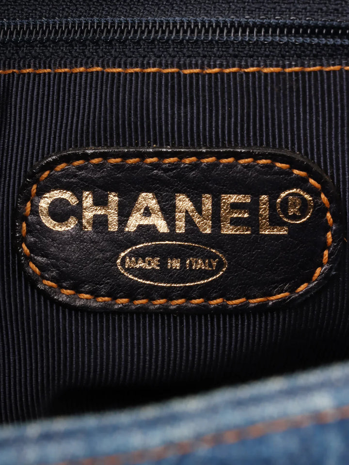 Chanel Around 1997 Made Denim Cc Mark Stitch Tote Bag Indigo