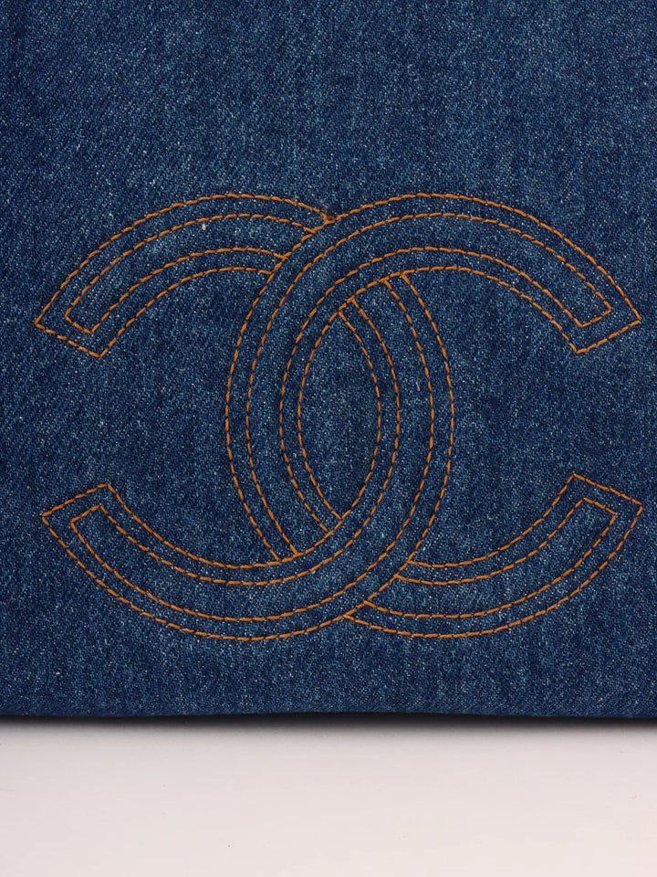 Chanel Around 1997 Made Denim Cc Mark Stitch Tote Bag Indigo