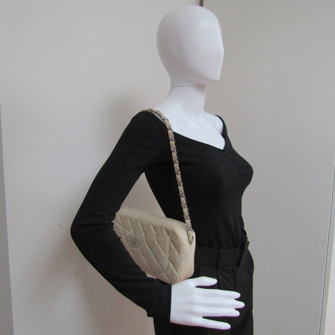 Top Quality Chanel Camera Shoulder Bag in Beige Leather
