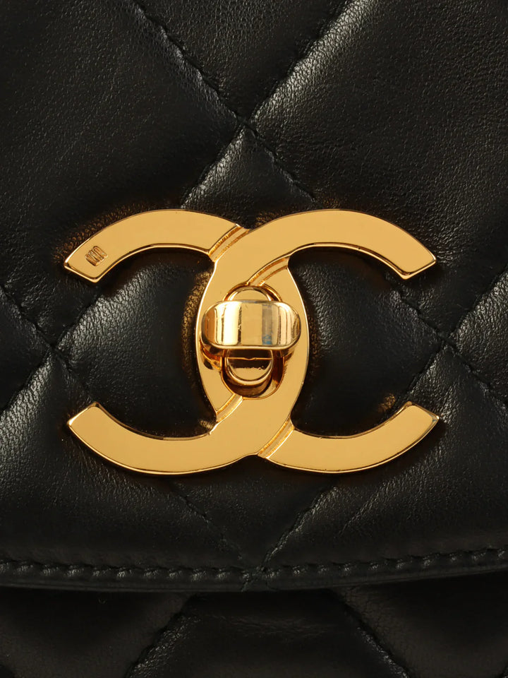 Chanel Around 1995 Made Cc Mark Turn-Lock Shoulder Bag Black