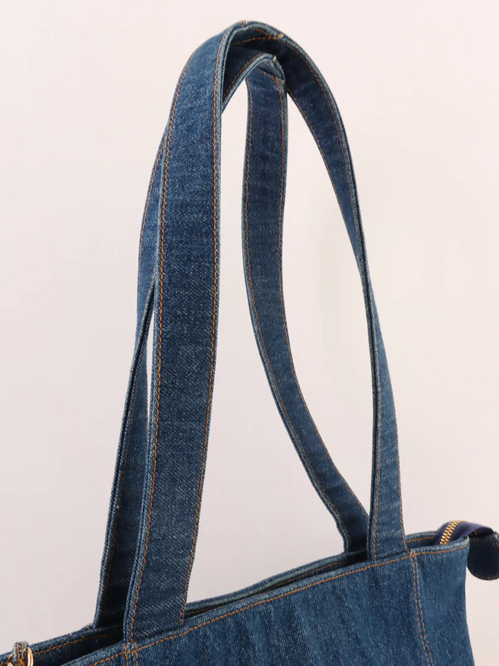 Chanel Around 1997 Made Denim Cc Mark Stitch Tote Bag Indigo