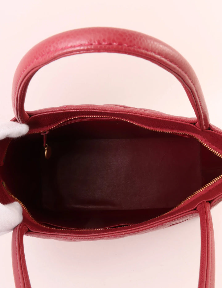 Chanel Around 2000 Made Caivar Skin Cc Mark Stitch Revival Tote Bag Red