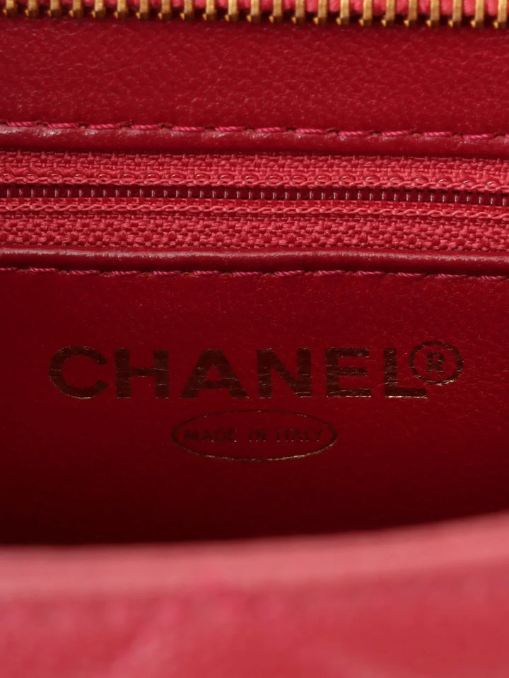Chanel Around 2000 Made Caivar Skin Cc Mark Stitch Revival Tote Bag Red