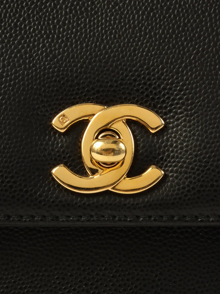 Chanel Around 1998 Made Caviar Skin Turn-Lock Twist Shoulder Bag Black