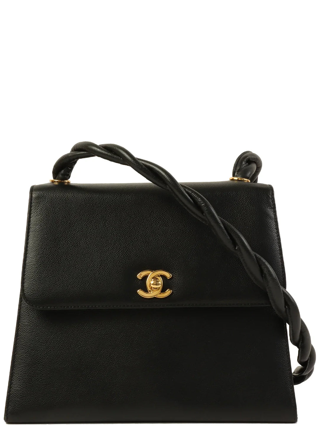 Chanel Around 1998 Made Caviar Skin Turn-Lock Twist Shoulder Bag Black