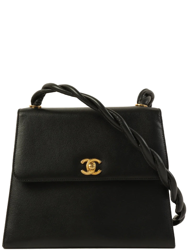Chanel Around 1998 Made Caviar Skin Turn-Lock Twist Shoulder Bag Black