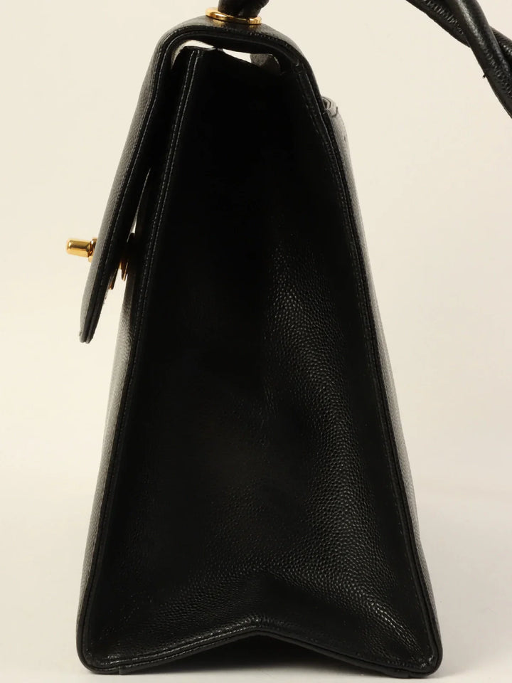 Chanel Around 1998 Made Caviar Skin Turn-Lock Twist Shoulder Bag Black