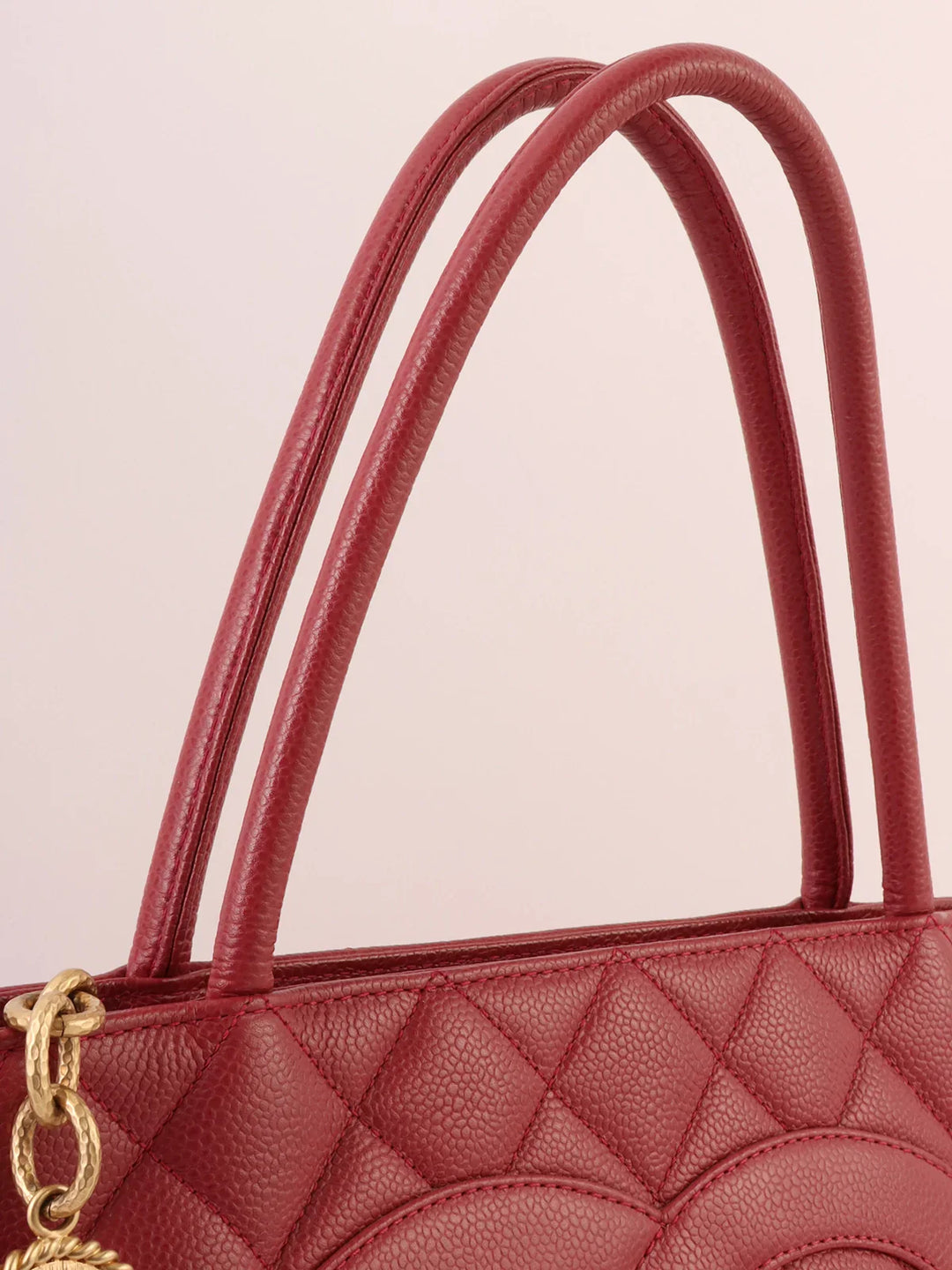 Chanel Around 2000 Made Caivar Skin Cc Mark Stitch Revival Tote Bag Red