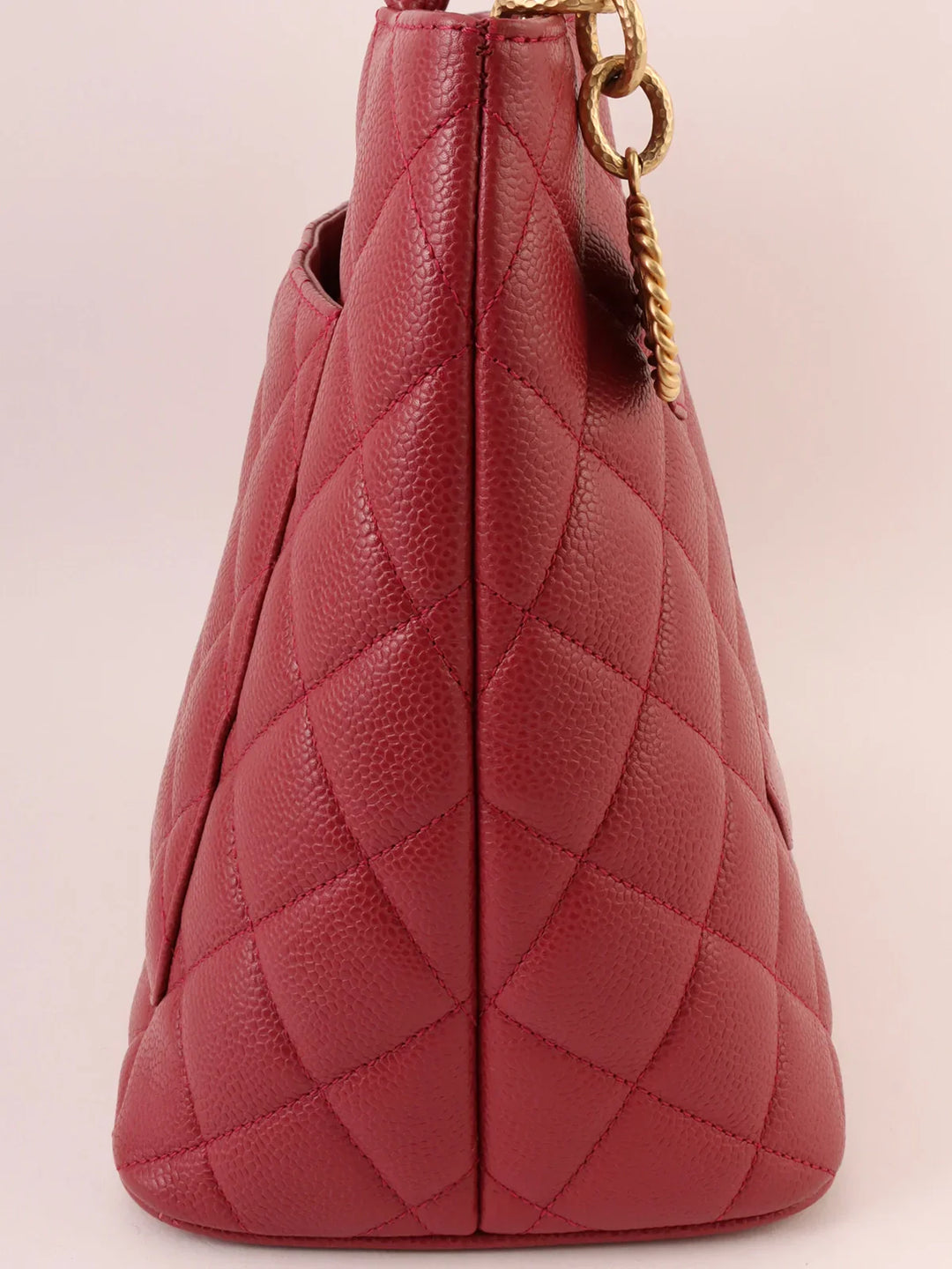 Chanel Around 2000 Made Caivar Skin Cc Mark Stitch Revival Tote Bag Red