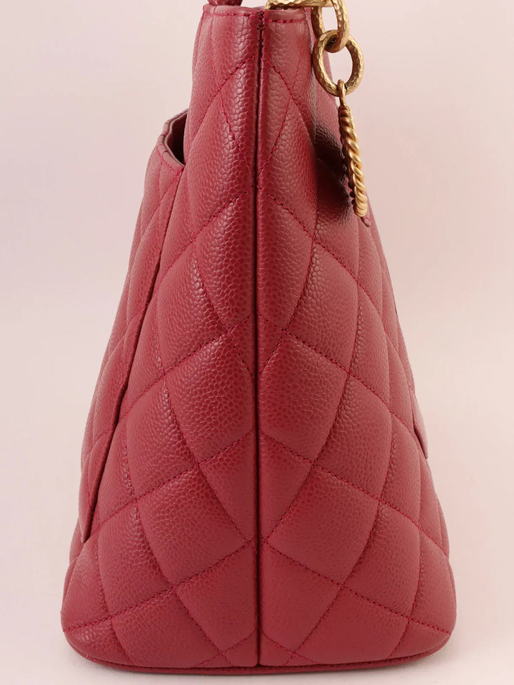 Chanel Around 2000 Made Caivar Skin Cc Mark Stitch Revival Tote Bag Red