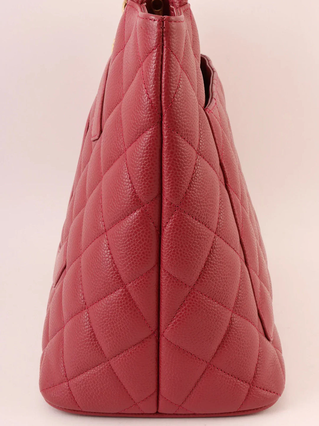 Chanel Around 2000 Made Caivar Skin Cc Mark Stitch Revival Tote Bag Red