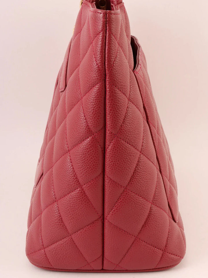 Chanel Around 2000 Made Caivar Skin Cc Mark Stitch Revival Tote Bag Red