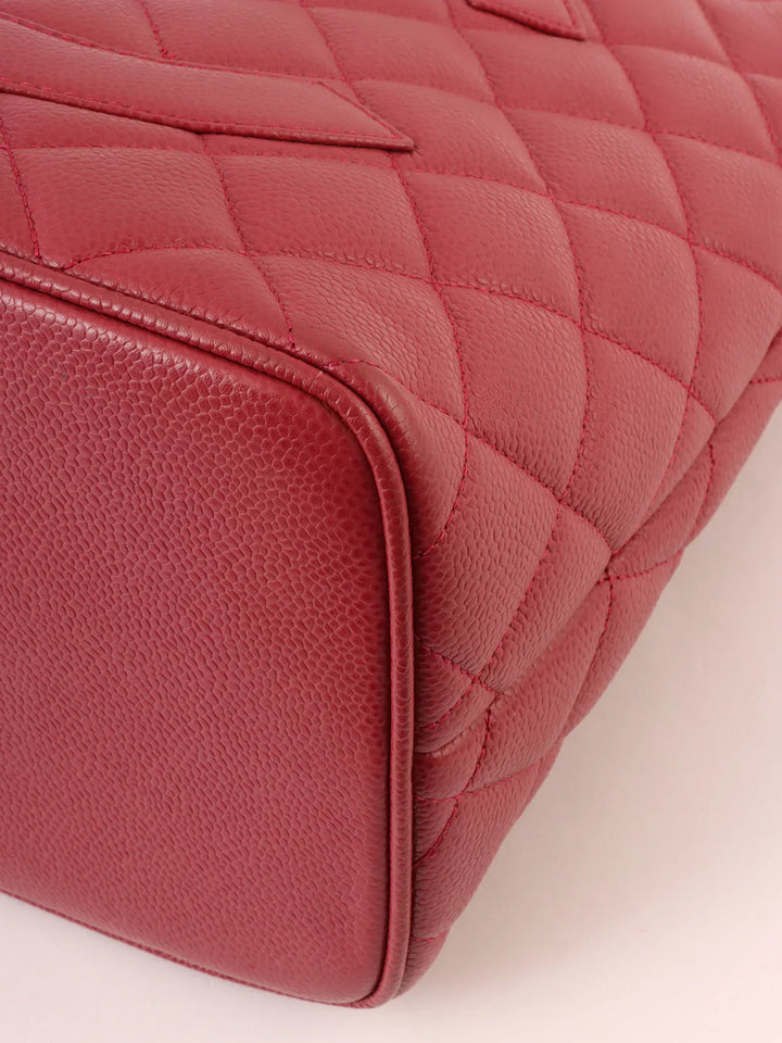 Chanel Around 2000 Made Caivar Skin Cc Mark Stitch Revival Tote Bag Red