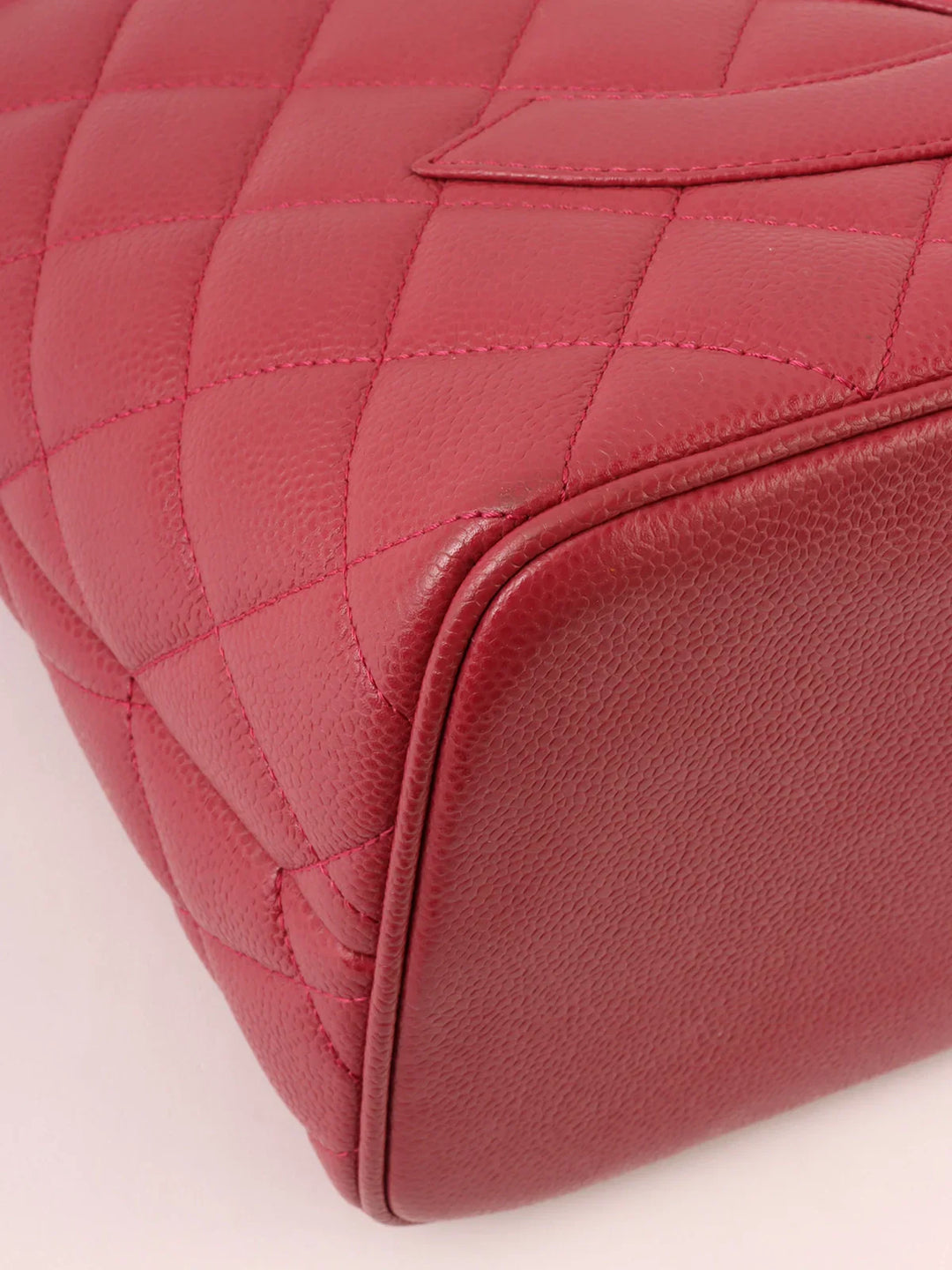 Chanel Around 2000 Made Caivar Skin Cc Mark Stitch Revival Tote Bag Red