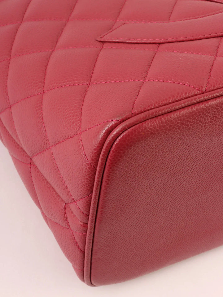Chanel Around 2000 Made Caivar Skin Cc Mark Stitch Revival Tote Bag Red