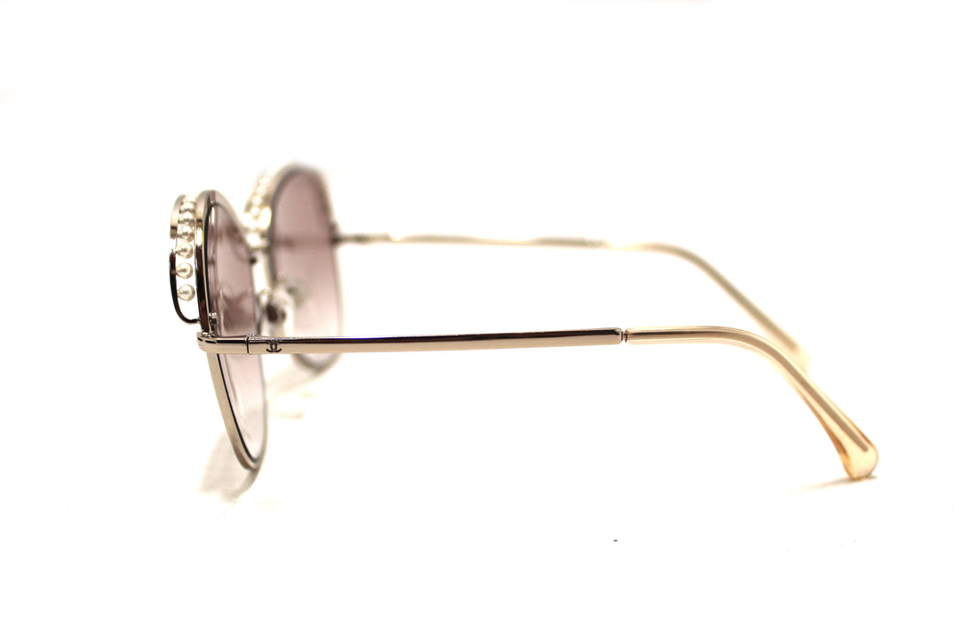 Top Quality Chanel Light Gold-Tone Pearl Round Sunglasses