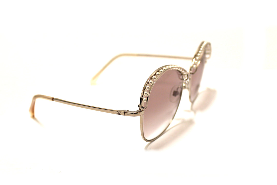 Top Quality Chanel Light Gold-Tone Pearl Round Sunglasses