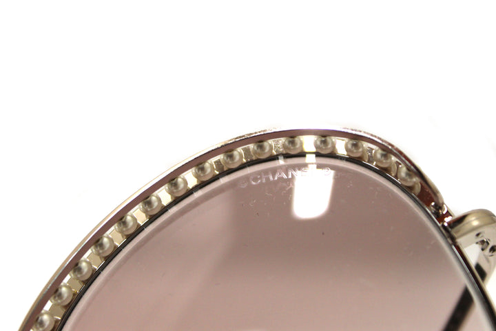 Top Quality Chanel Light Gold-Tone Pearl Round Sunglasses