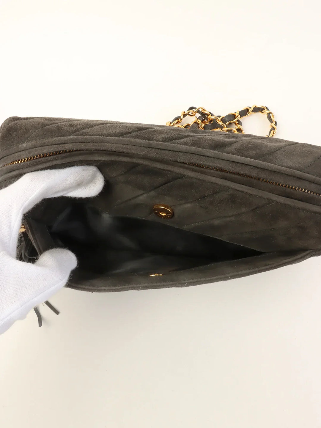 Chanel Around 1995 Made Suede Cc Mark Stitch Tassel Chain Shouder Bag Gray