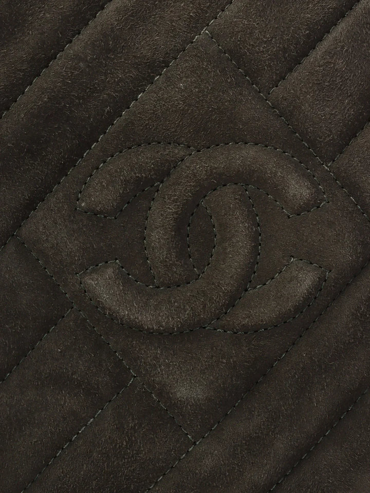 Chanel Around 1995 Made Suede Cc Mark Stitch Tassel Chain Shouder Bag Gray