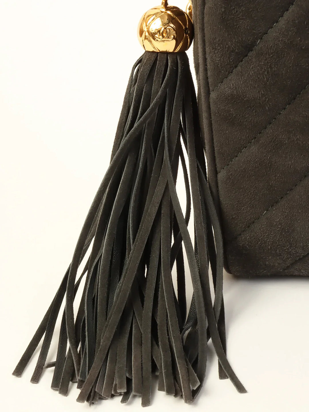 Chanel Around 1995 Made Suede Cc Mark Stitch Tassel Chain Shouder Bag Gray