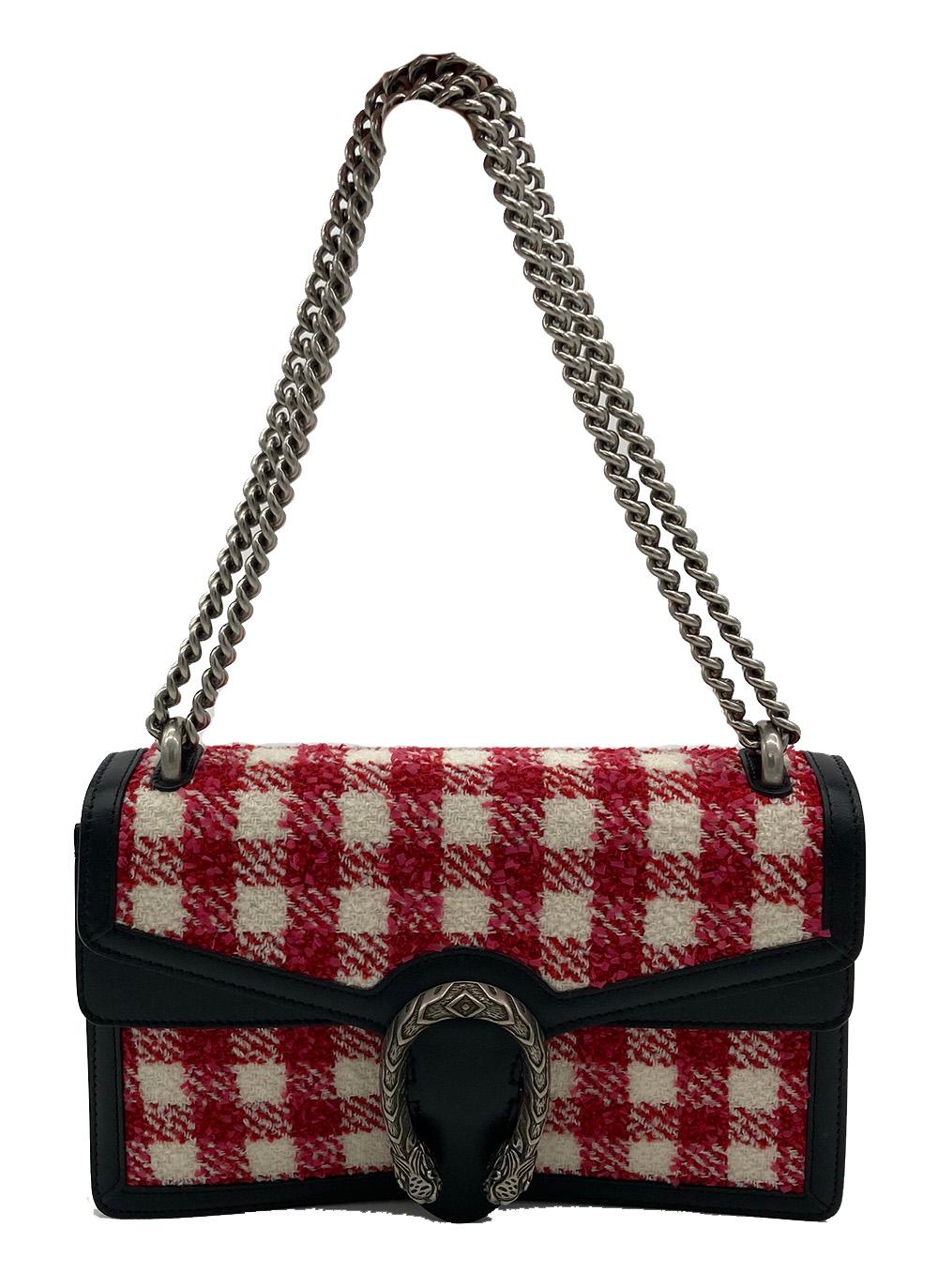 CHRISTIAN Top quality Dior Vichy Wool Tweed Small Dionysus Shoulder Bag