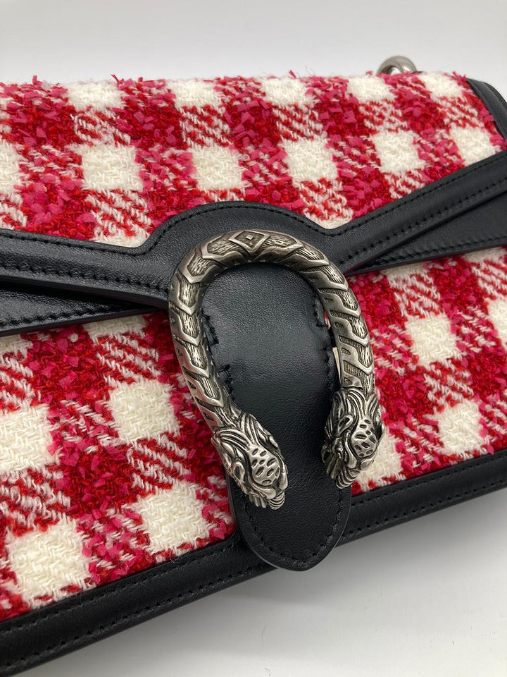 CHRISTIAN Top quality Dior Vichy Wool Tweed Small Dionysus Shoulder Bag