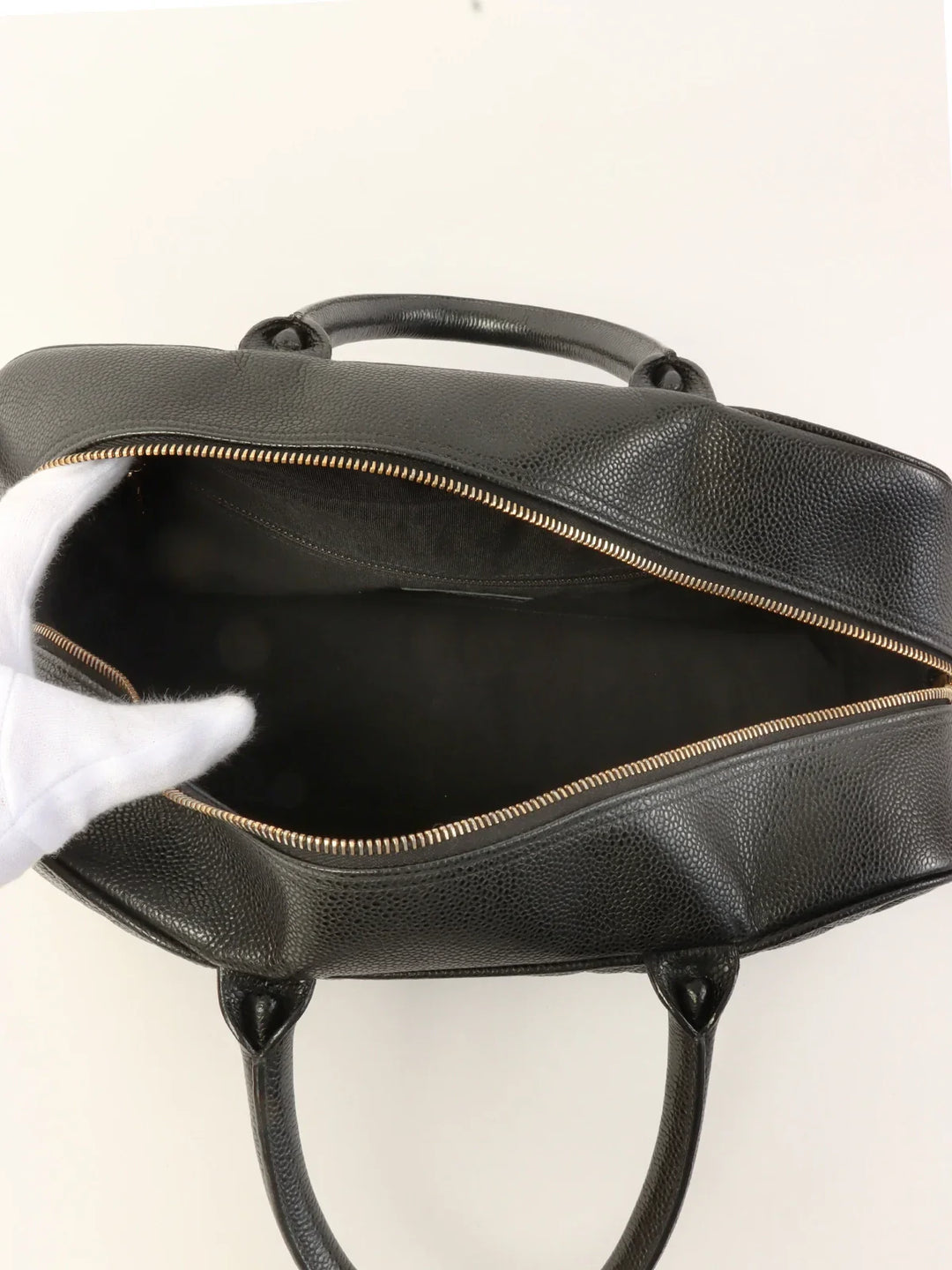 Chanel Around 2003 Made Caviar Skin Cc Mark Stitch Boston Bag Black