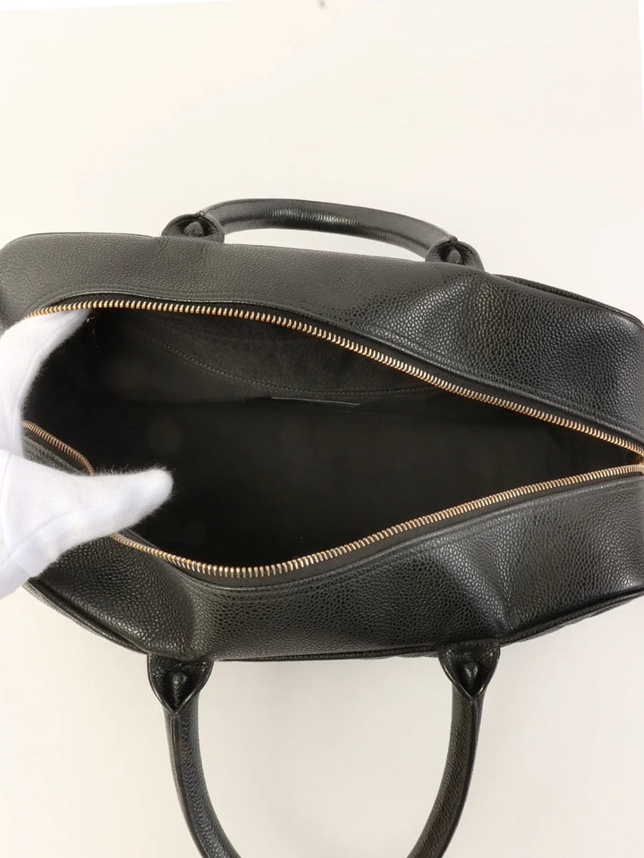 Chanel Around 2003 Made Caviar Skin Cc Mark Stitch Boston Bag Black